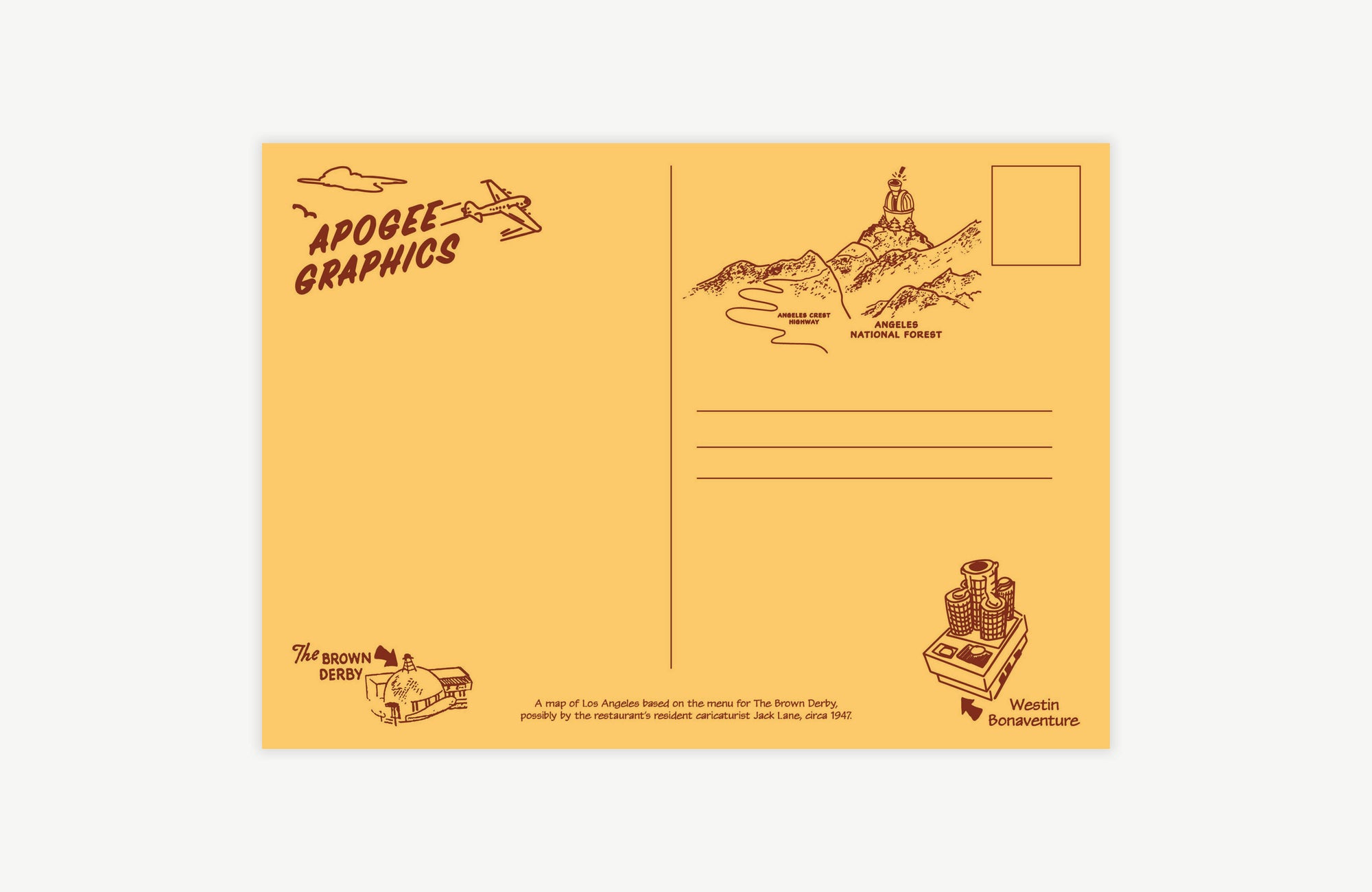 Los Angeles Map "Brown Derby" Postcard