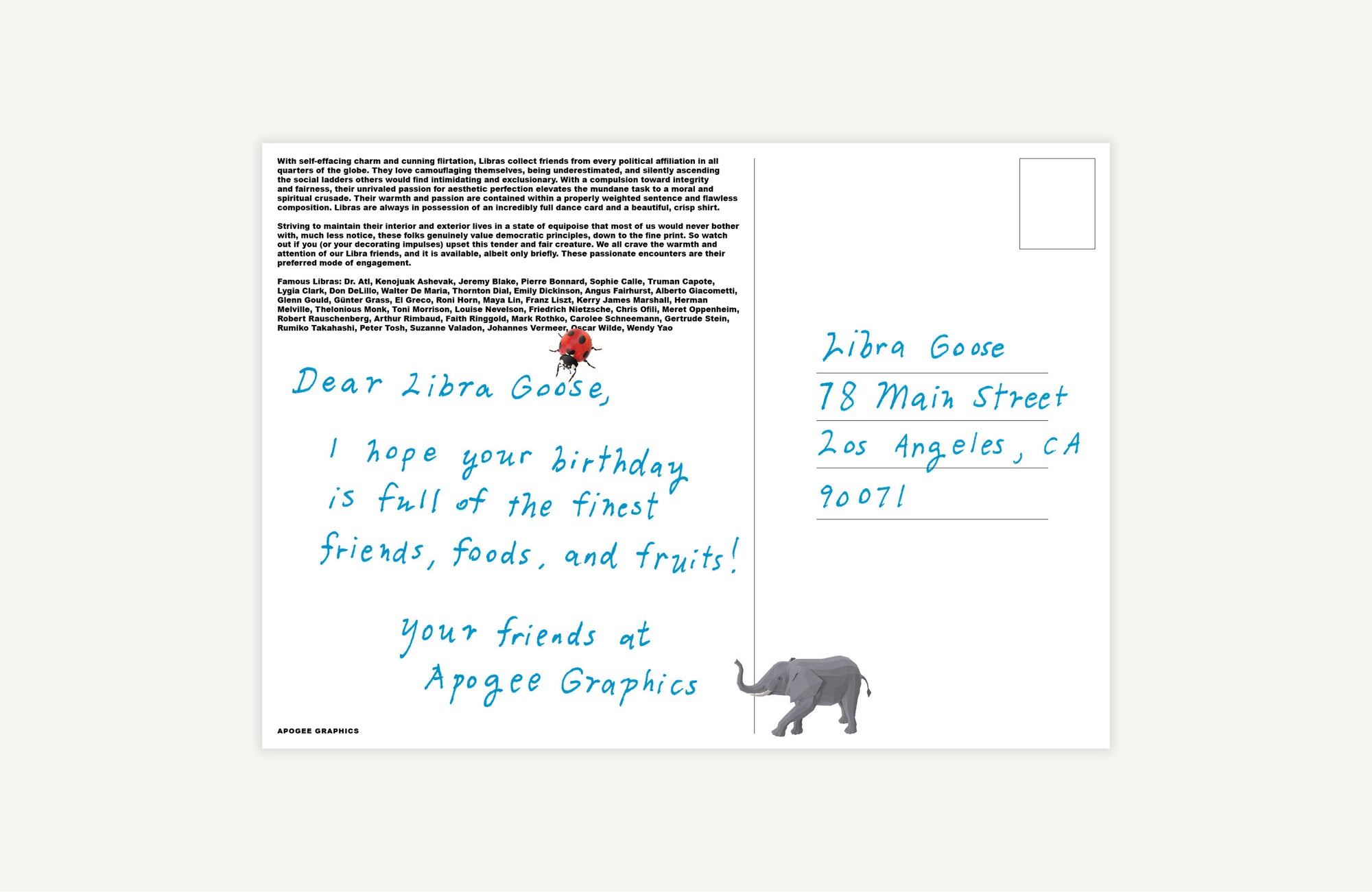 Libra Primal Astrology Postcard | mailed with handwritten message